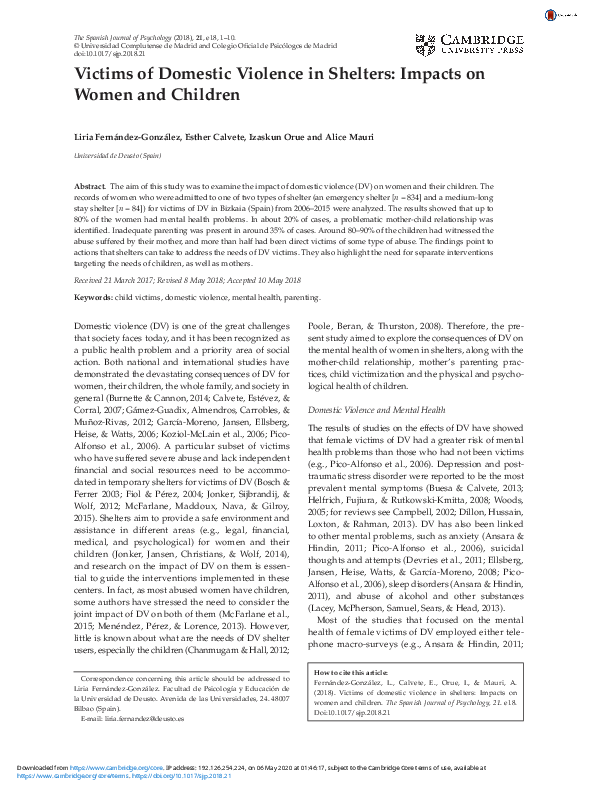 (PDF) Victims of Domestic Violence in Shelters: Impacts on Women and ...