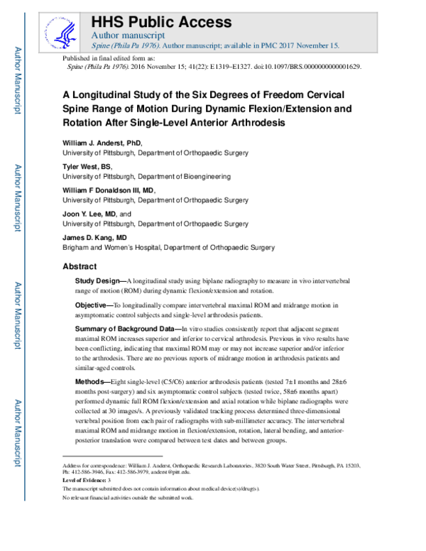 (PDF) Longitudinal Study of the Six Degrees of Freedom Cervical Spine ...
