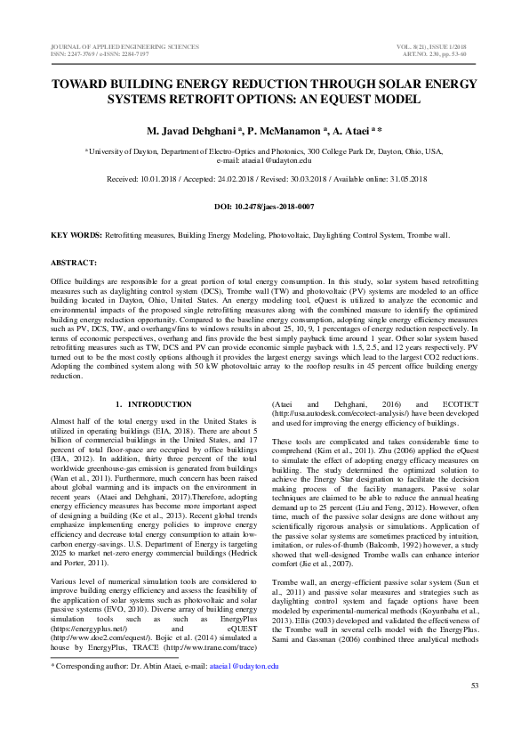 (PDF) Toward Building Energy Reduction Through Solar Energy Systems ...
