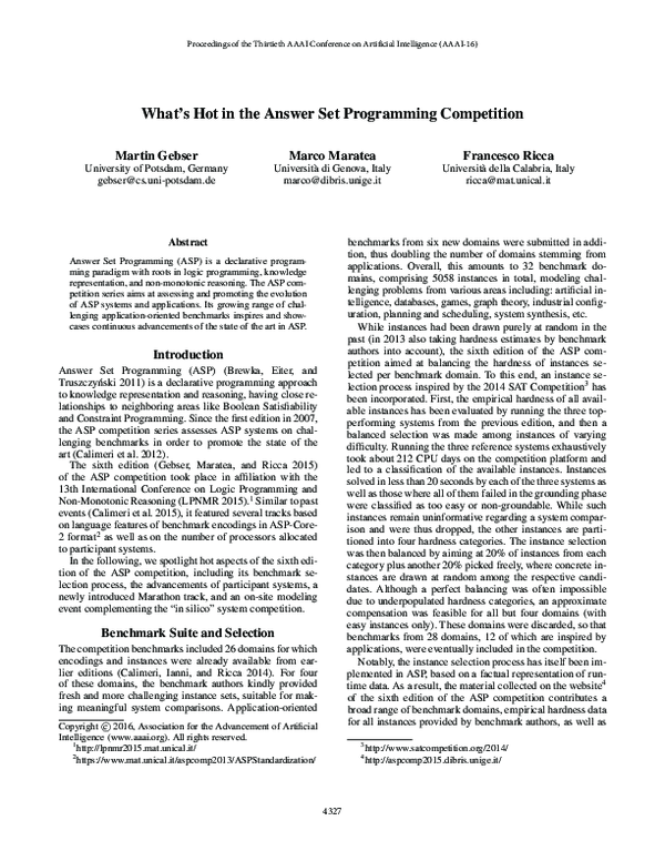 (PDF) What’s Hot in the Answer Set Programming Competition