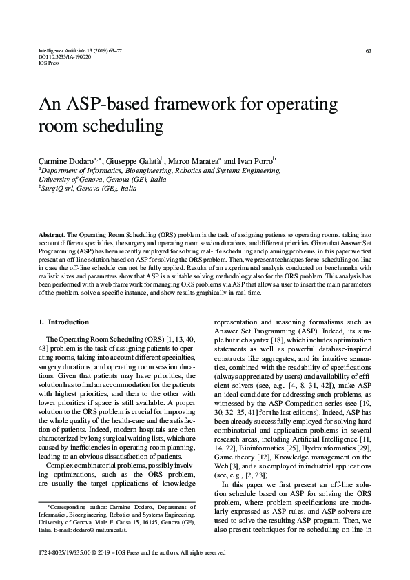 (PDF) An ASP-based framework for operating room scheduling