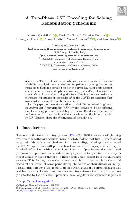 (PDF) A Two-Phase ASP Encoding for Solving Rehabilitation Scheduling