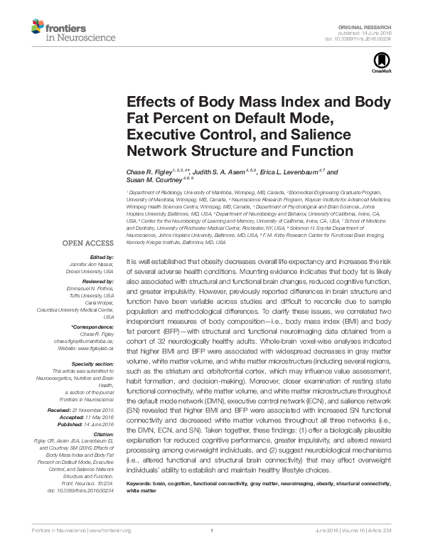 (PDF) Effects of Body Mass Index and Body Fat Percent on Default Mode ...