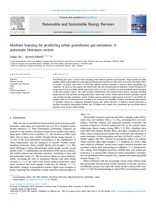 (PDF) Machine learning for predicting urban greenhouse gas emissions: A ...
