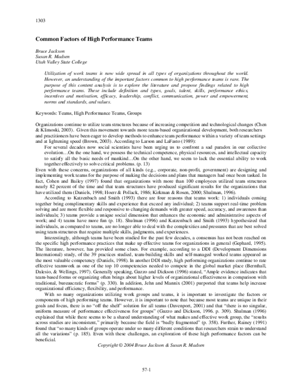 (PDF) Common factors of high performance teams