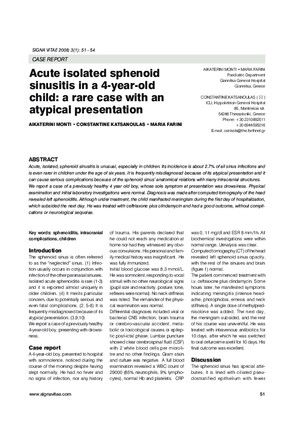 (PDF) Acute isolated sphenoid sinusitis in a 4-year-old child: a rare ...