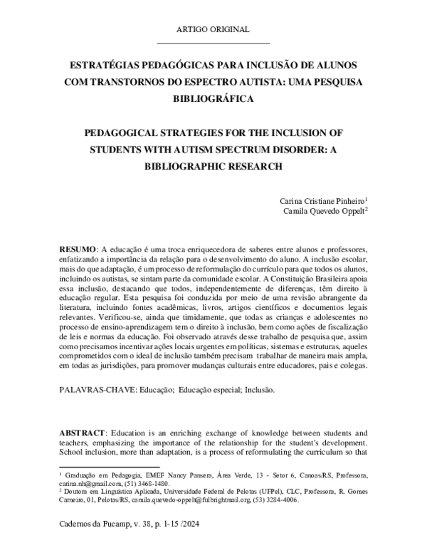 (PDF) ESTRATÉGIAS PEDAGÓGICAS PARA INCLUSÃO DE ALUNOS COM TRANSTORNOS ...