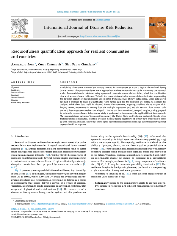 (PDF) Resourcefulness quantification approach for resilient communities ...