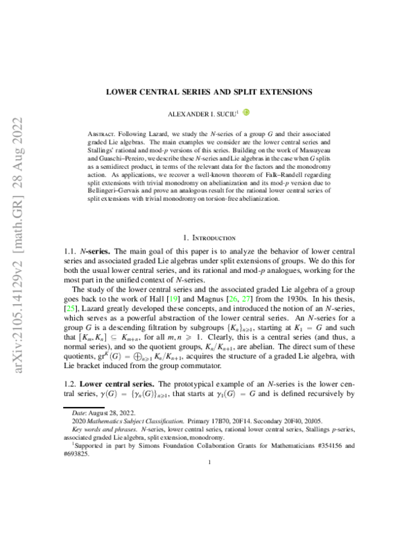 (PDF) Lower central series and split extensions