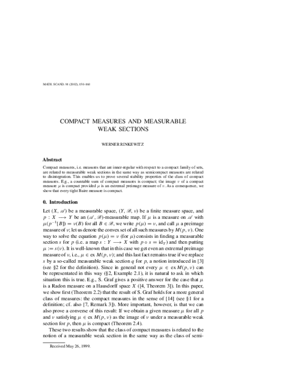 (PDF) Compact measures and measurable weak sections