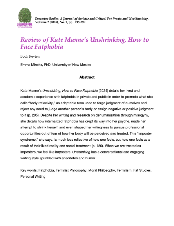 (PDF) View of ‘Unshrinking How to Face Fatphobia’ (2024) by Kate Manne