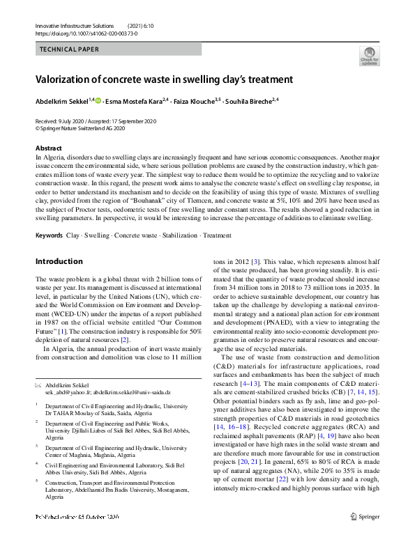 (PDF) Valorization of concrete waste in swelling clay’s treatment