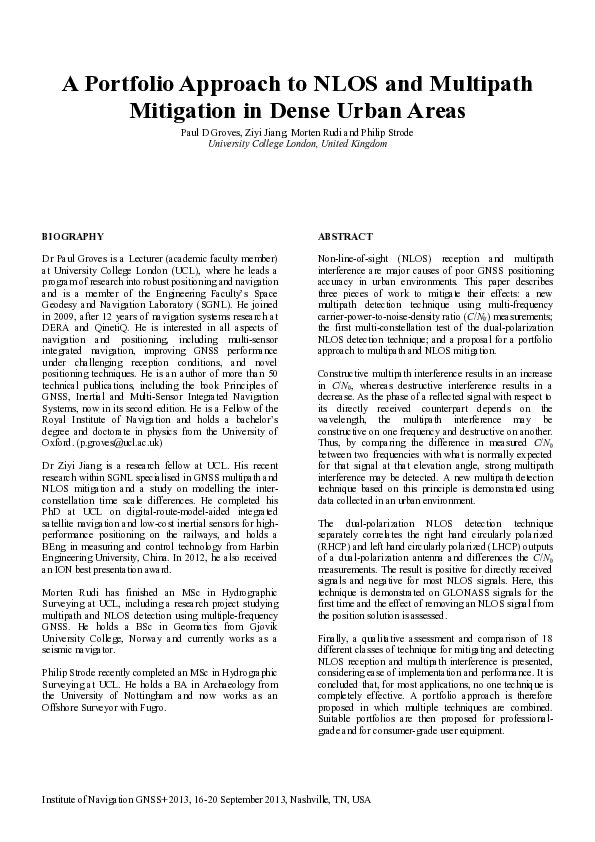 (PDF) A Portfolio Approach to NLOS and Multipath Mitigation in Dense ...