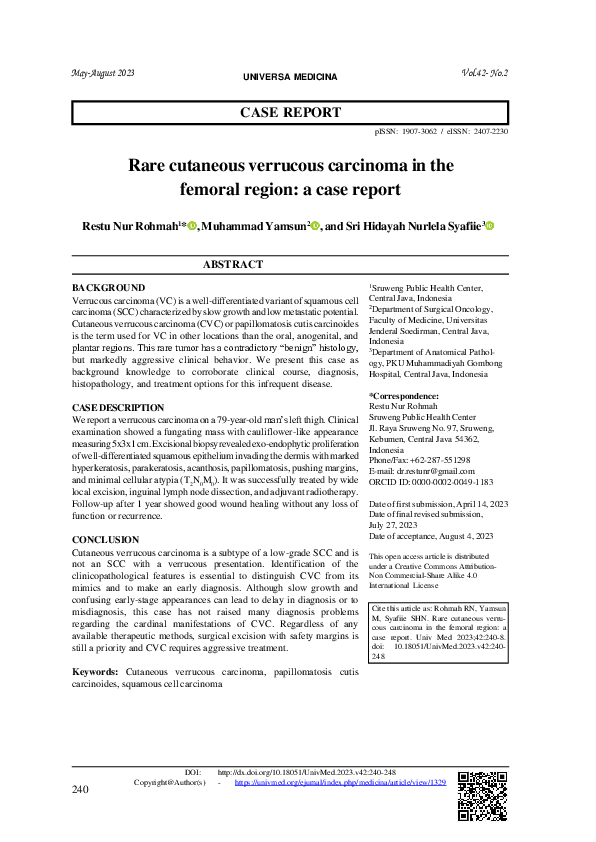 (PDF) Rare cutaneous verrucous carcinoma in the femoral region: a case ...