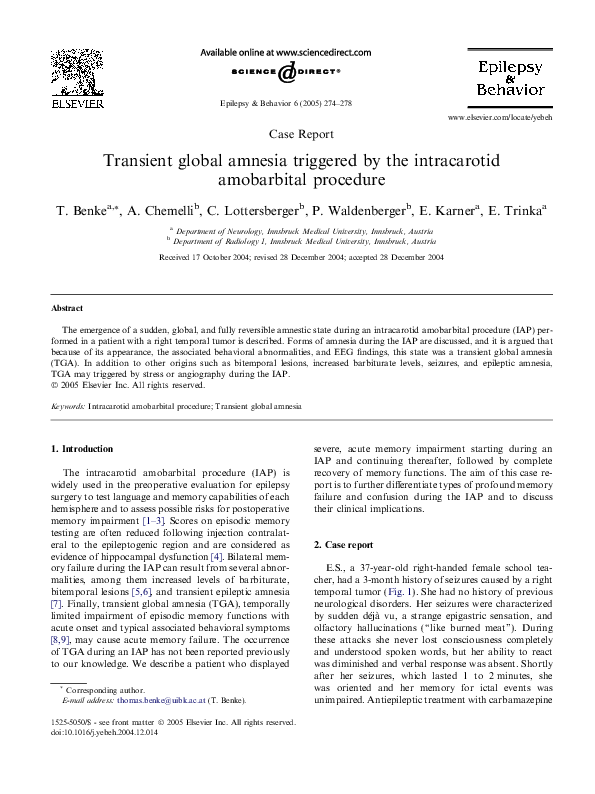 (PDF) Transient global amnesia triggered by the intracarotid ...