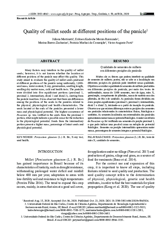 (PDF) Quality of millet seeds at different positions of the panicle