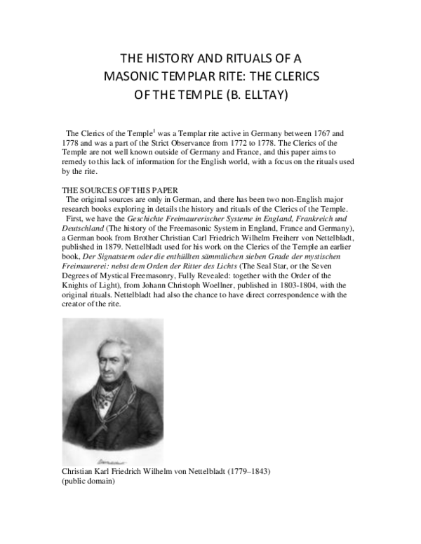 (PDF) The history and rituals of a masonic Templar rite: The Clerics of ...
