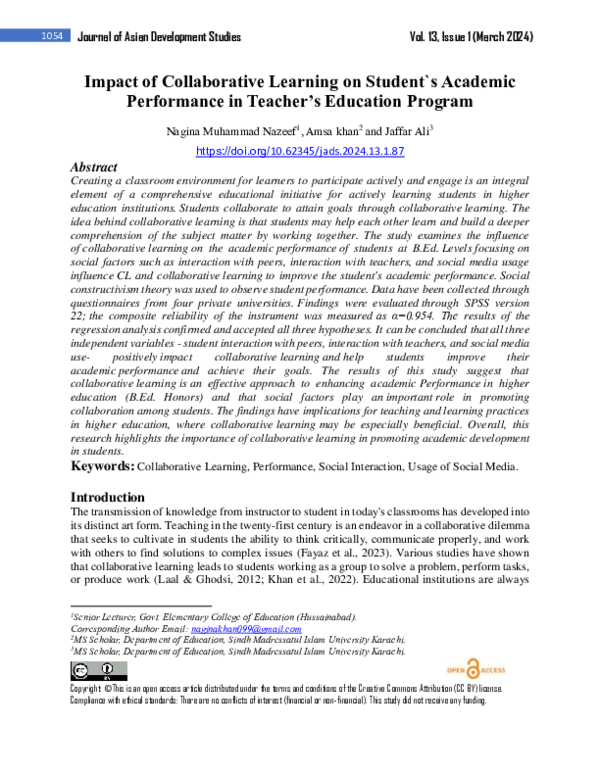 (PDF) Impact of Collaborative Learning on Student`s Academic ...