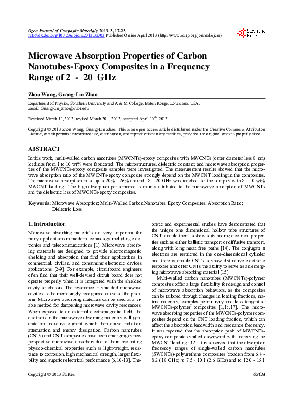(PDF) Microwave Absorption Properties of Carbon Nanotubes-Epoxy ...