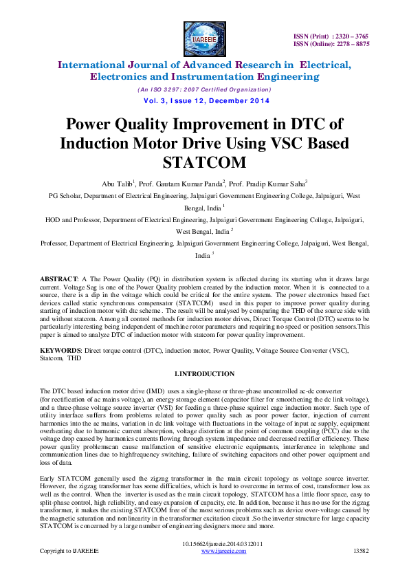 (PDF) Power Quality Improvement in DTC of Induction Motor Drive Using ...