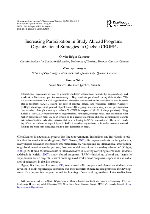 (PDF) Increasing Participation in Study Abroad Programs: Organizational ...