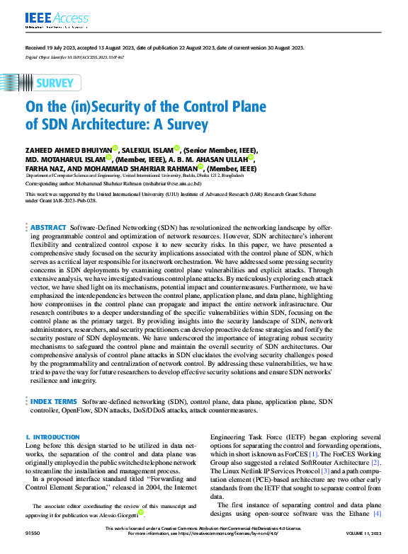 (PDF) On the (in)Security of the Control Plane of SDN Architecture: A ...