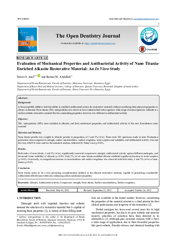 (PDF) Evaluation of Mechanical Properties and Antibacterial Activity of ...