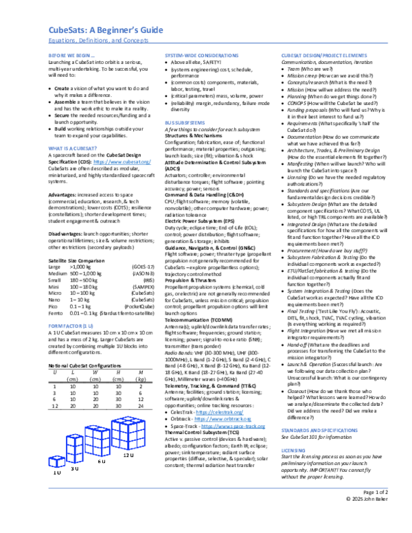 (PDF) Beginners Guide to CubeSats