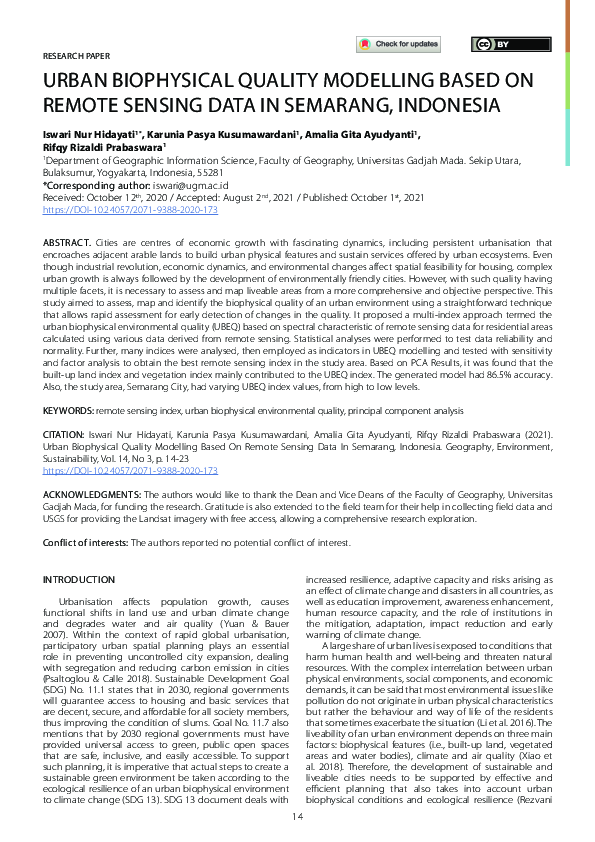 (PDF) Urban Biophysical Quality Modelling Based On Remote Sensing Data ...