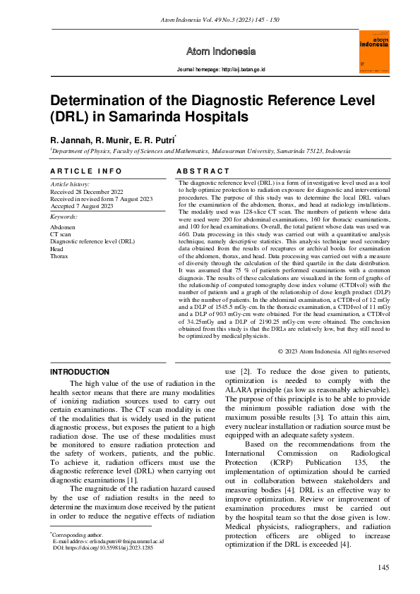 (PDF) Determination of the Diagnostic Reference Level (DRL) in ...