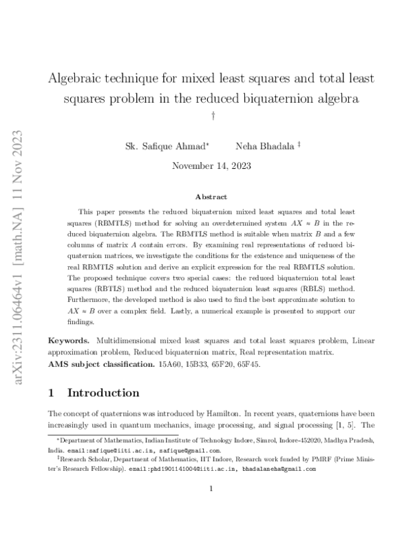 (PDF) Algebraic technique for mixed least squares and total least ...