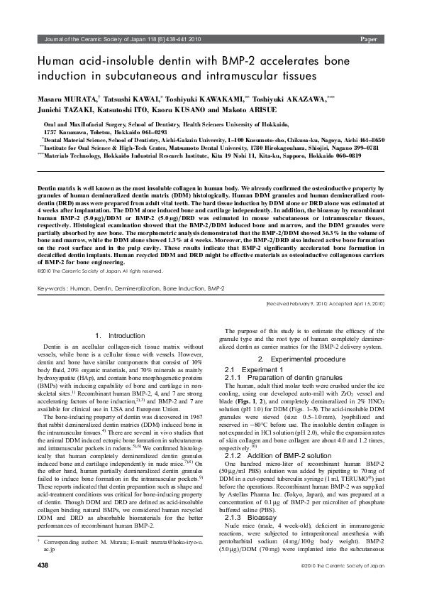 (PDF) Human acid-insoluble dentin with BMP-2 accelerates bone induction ...