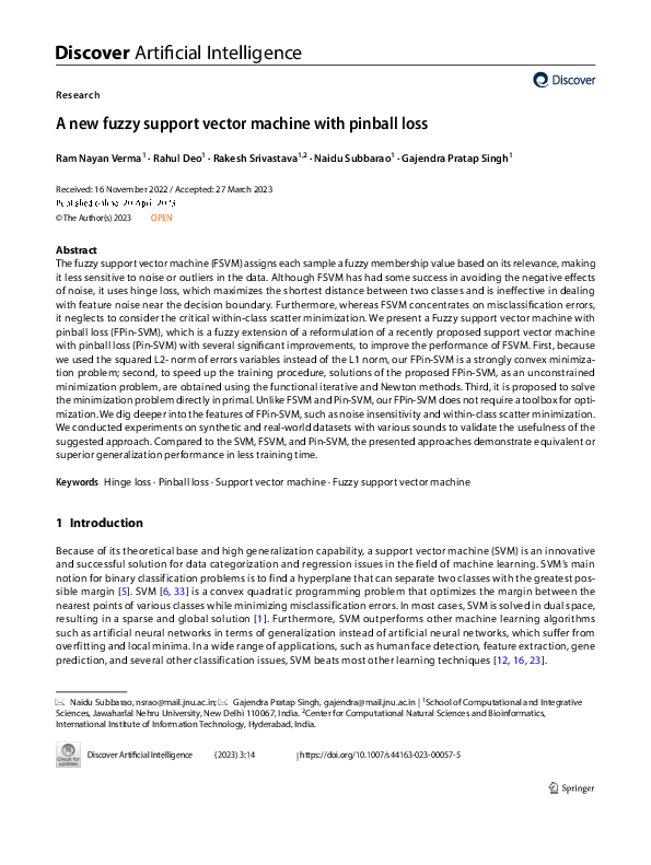 (PDF) A new fuzzy support vector machine with pinball loss