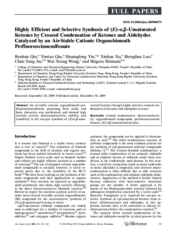 (PDF) Highly Efficient and Selective Synthesis of (E)-α,β-Unsaturated ...