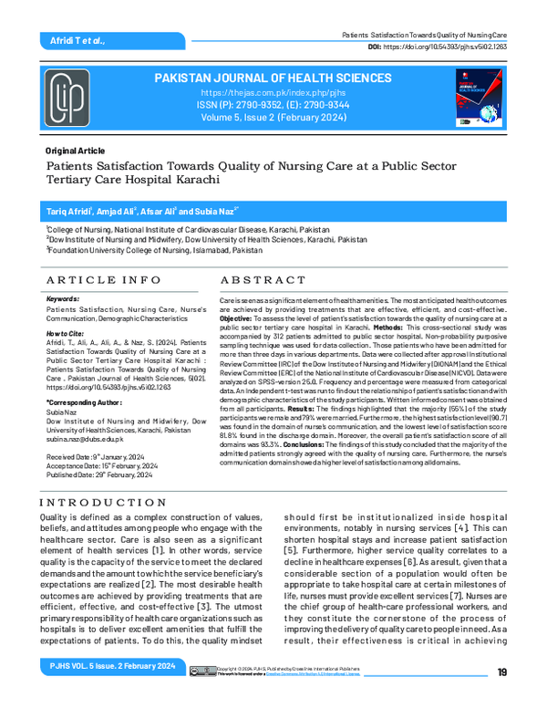(PDF) Patients Satisfaction Towards Quality of Nursing Care at a Public ...