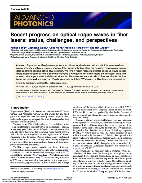 (PDF) Recent progress on optical rogue waves in fiber lasers: status ...