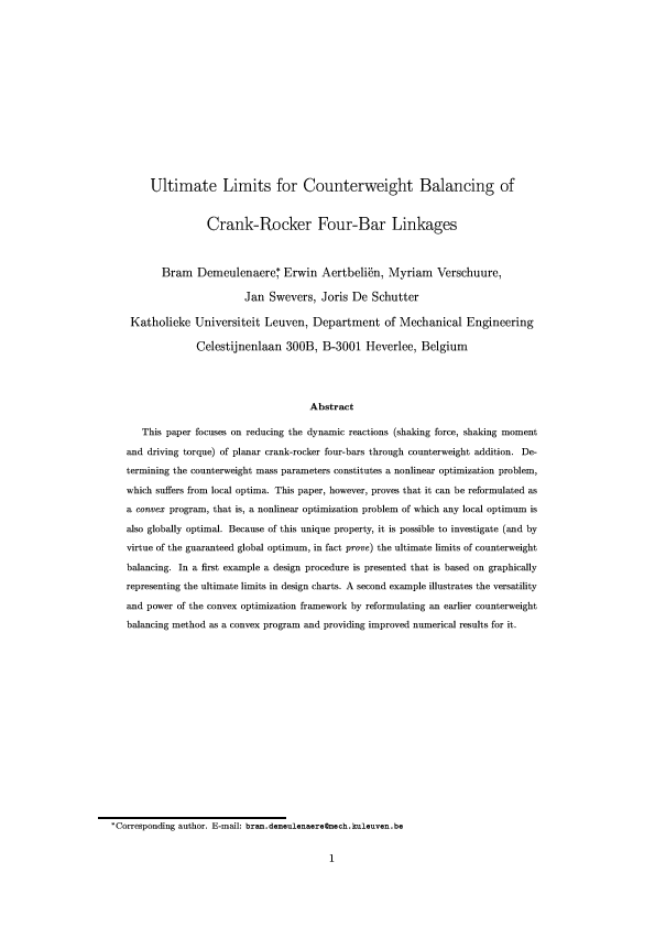 (PDF) Ultimate Limits for Counterweight Balancing of Crank-Rocker Four ...