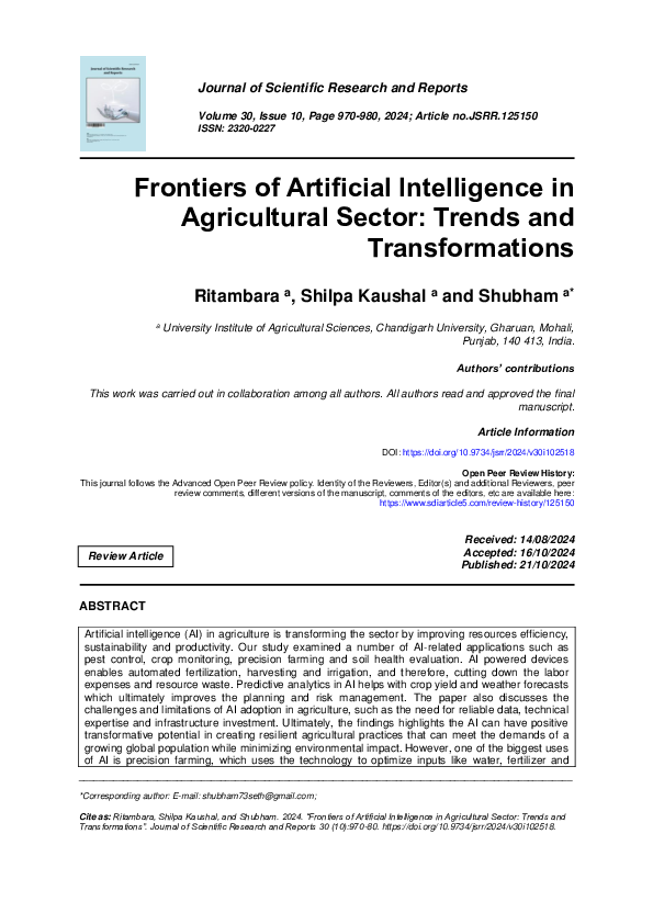 (PDF) Frontiers of Artificial Intelligence in Agricultural Sector ...
