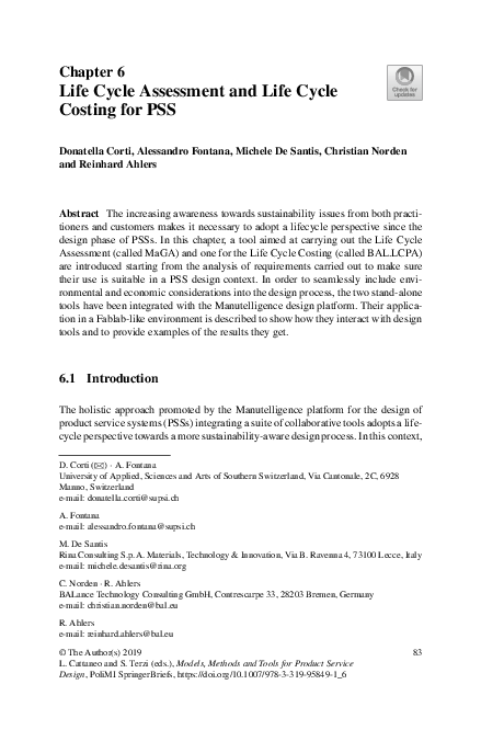 (PDF) Life Cycle Assessment and Life Cycle Costing for PSS