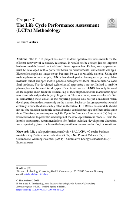 (PDF) The Life Cycle Performance Assessment (LCPA) Methodology