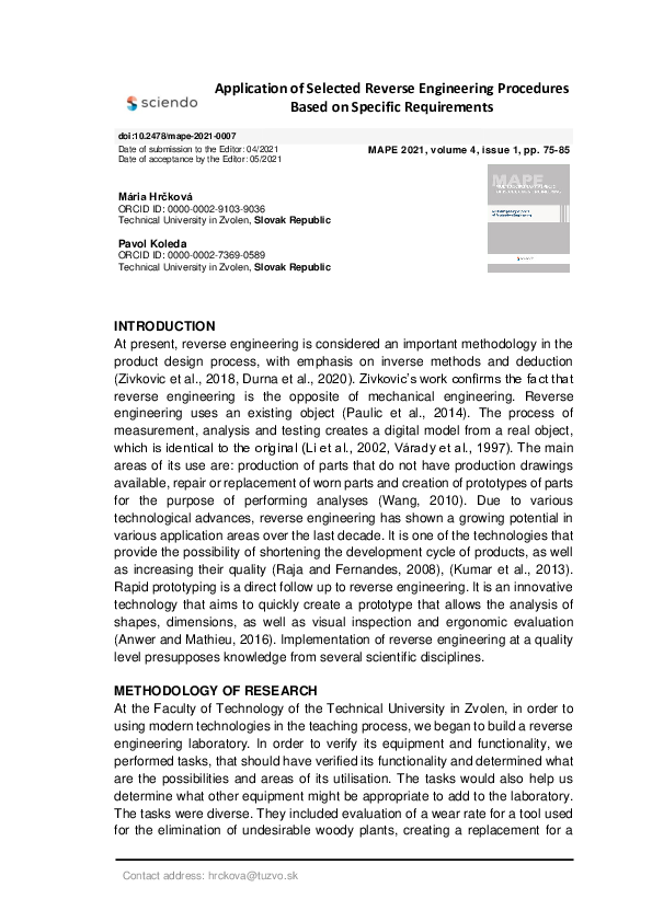 (PDF) Application of Selected Reverse Engineering Procedures Based on ...