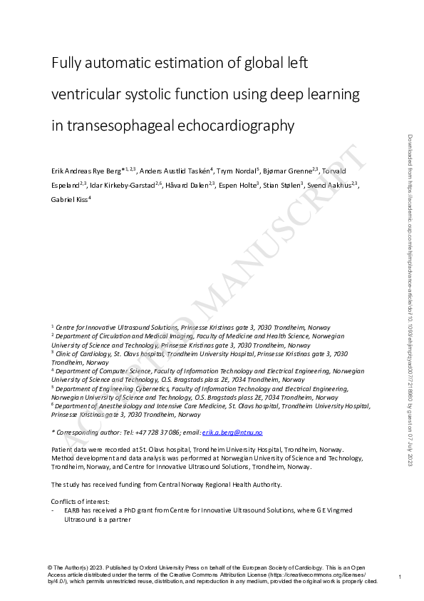 Pdf Fully Automatic Estimation Of Global Left Ventricular Systolic