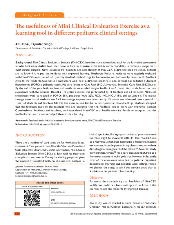(PDF) The usefulness of Mini Clinical Evaluation Exercise as a learning ...