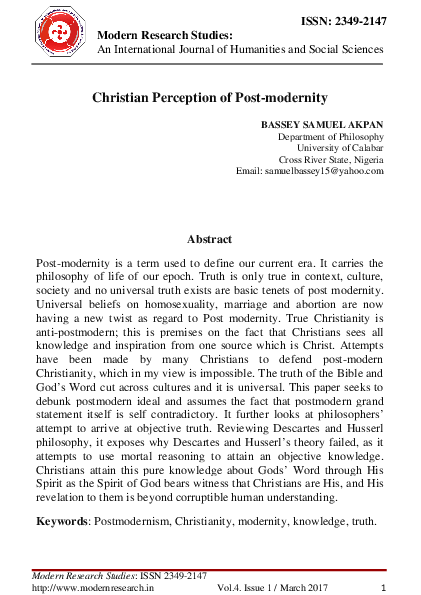 (PDF) Christian Perception of Post-modernity