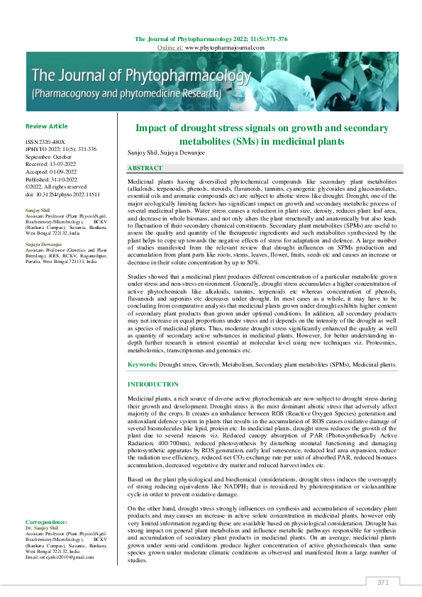 (PDF) Impact of drought stress signals on growth and secondary ...