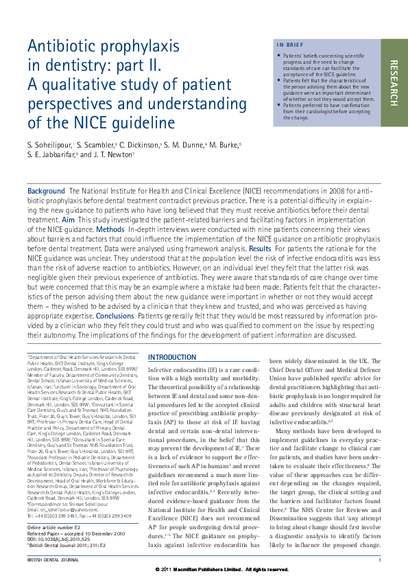 (PDF) Antibiotic prophylaxis in dentistry: part II. A qualitative study ...