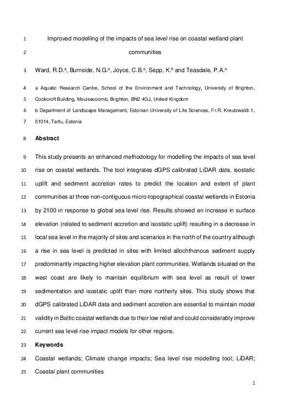 (PDF) Improved modelling of the impacts of sea level rise on coastal ...