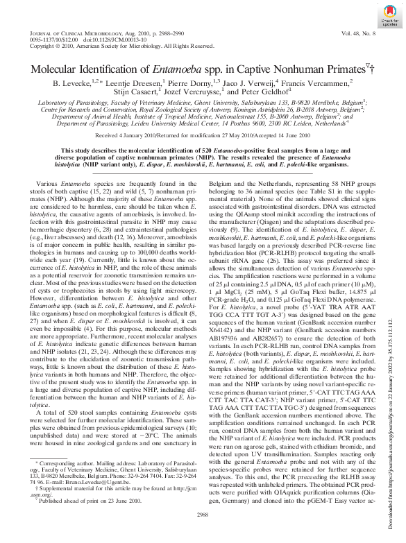 (PDF) Molecular Identification of Entamoeba spp. in Captive Nonhuman ...