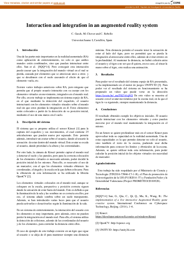 (PDF) Interaction and integration in an augmented reality system