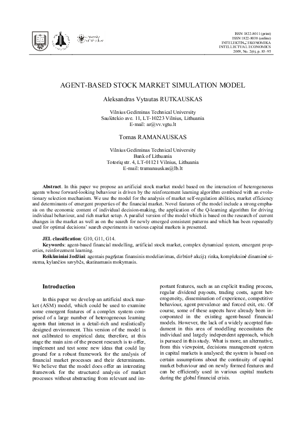 (PDF) Agent-Based Stock Market Simulation Model